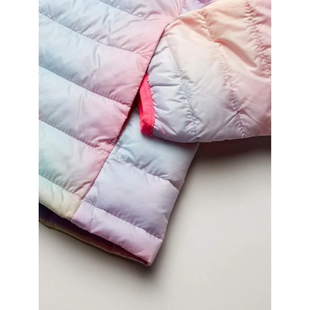 🆕Girls Pink Ombre Lightweight Water Resistant Hooded Puffer Jacket Winter Coat